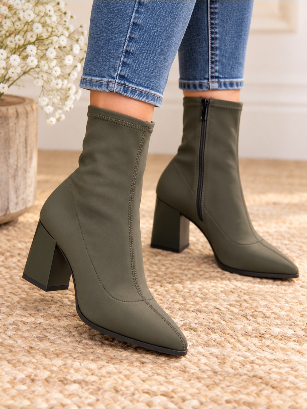 ALDO Olive Green Pointed Toe Ankle Boots • Mismatched Sizes 7 & 8